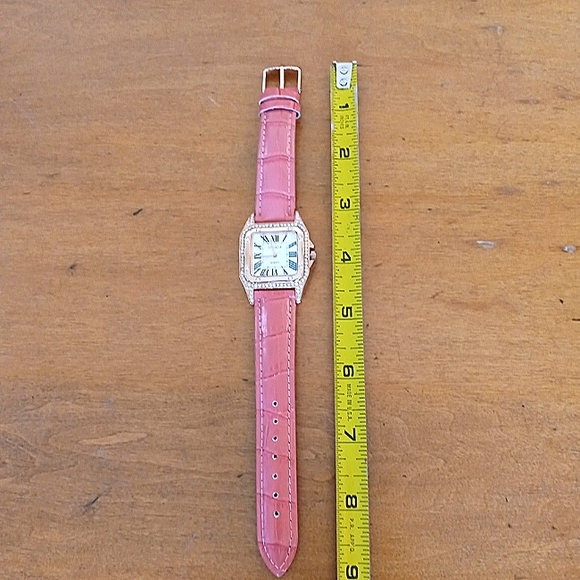 Rose gold & white crystal watch, leather strap - Picture 3 of 9